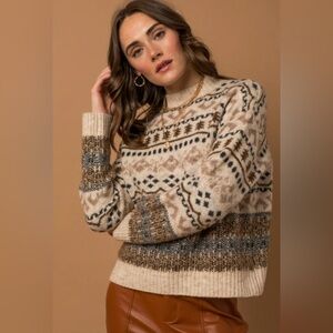 Gilli Beige and Brown Patterned Fall/Winter mock neck Sweater